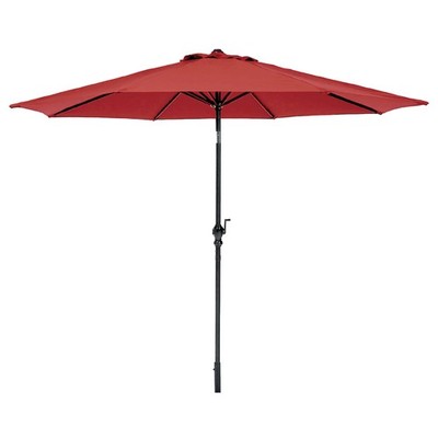  9ft Patio Umbrella with Crank Open Close Red Tilting