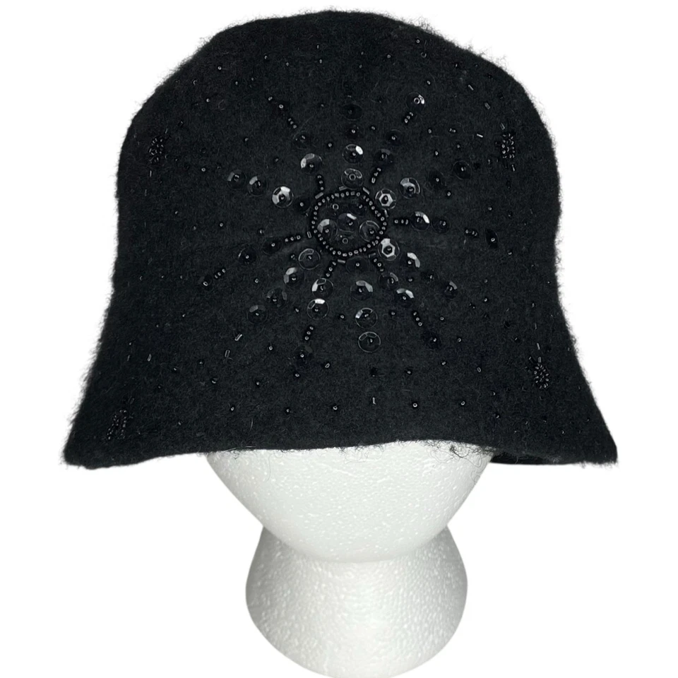 Croft & Barrow Wool Blend Bucket Hat Black Beaded Sequin Cloche OS Cosplay Retro - Image 4 of 4