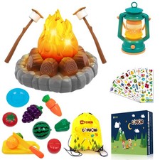 Pretend Camping Toys Play Set, Campfire, Play Food Toy Food for Kids with Oil...