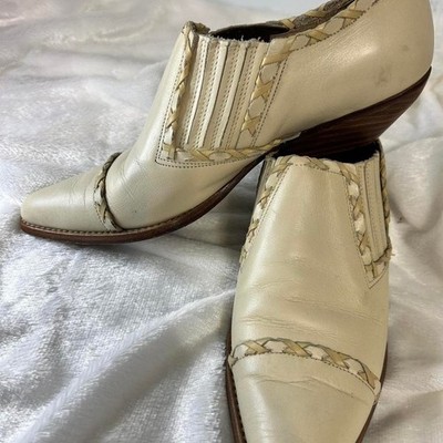 Guess by Georges Marciano Vintage Cream Leather Western Ankle Boots Spain 9.5 B
