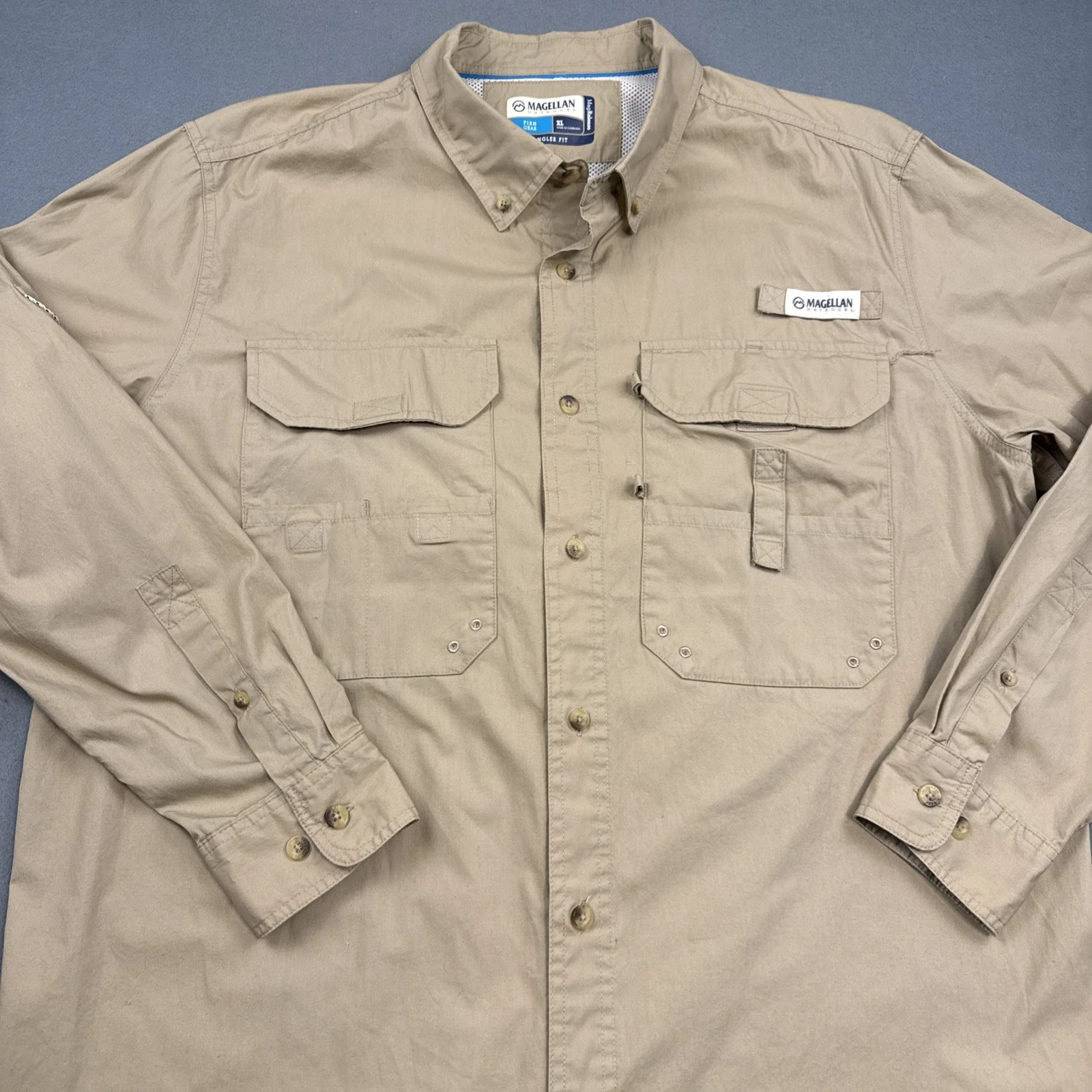 Magellan fishing shirt men's size XL VENTED WICKING MAGRELEASE TAN L/S