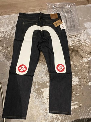 Evisu Herren Denim Jeans - White Print Seagull Logo - Größe 31 - Neu