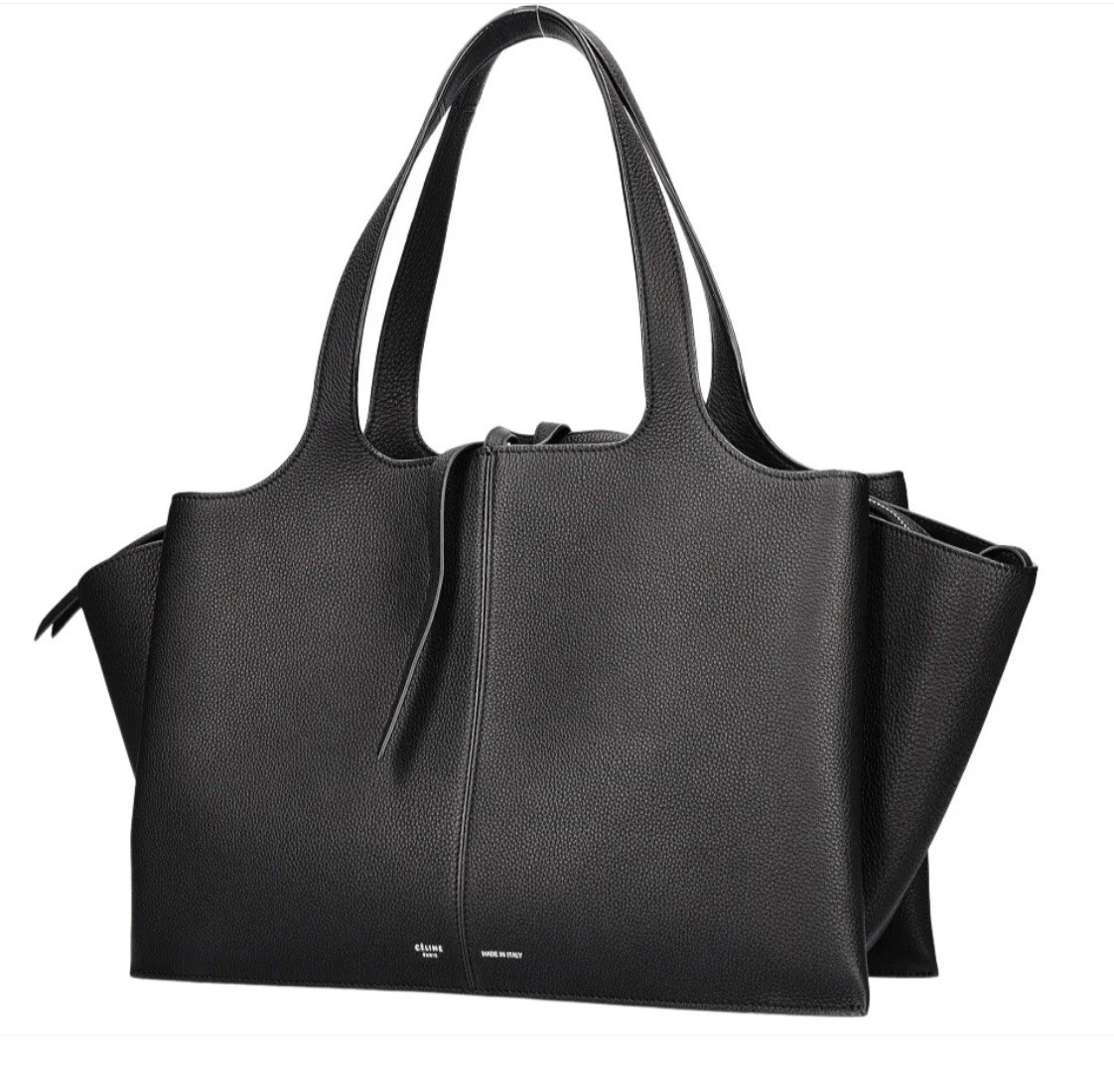 Celine Tri-Fold Medium Bag Black Grained Leather Very Good Condition
