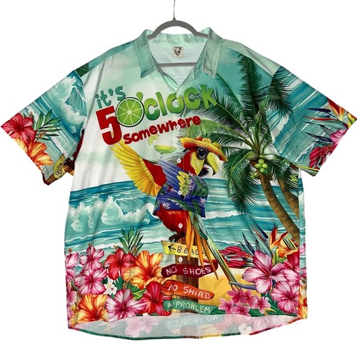 Hardaddy Its 5 Oclock Somewhere Hawaiian Shirt Parrot Beach Design 3XL Tropical