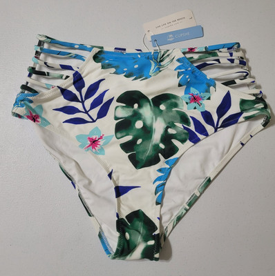Cupshe High-Rise Tropical Leaf Pattern Bikini Bottom Size XL Strappy Sides NWT