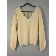 Urban Daizy Sweater Women Large Cream Excellent V-Back Sheer Bow Ribbed CR2410