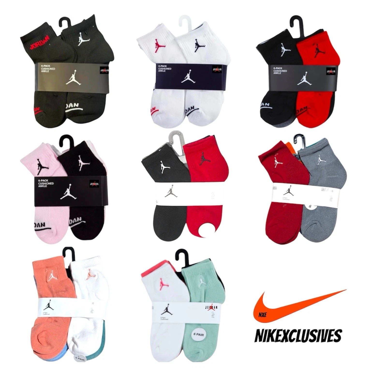 Nike Air Jordan Basketball Cushioned Quarter Cut Ankle Socks 6-Pack