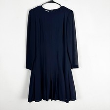Talbots Petites Women's Long Sleeve Pleated Skirt A-Line Dress Size 2 Black