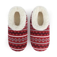 Norwegian Knit Slippers for Women with Memory Foam Insole and Soft Medium Red
