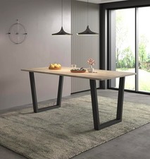 Large Dining Table, Wooden Kitchen Table with Chunky Black Metal Legs (180cm)