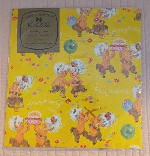 New Vintage Norcross Gift Wrap "FROLICKING FAUNS/CENTAUR BABIES
