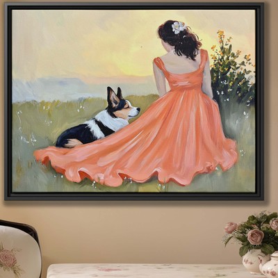 Emotional Border Collie and Woman Sunset Canvas Print Romantic Dog Wall Art
