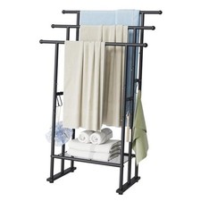 3 Tier Standing Towel Rack, 40'' Tall Towel Drying Rack Outdoor, Matte Black