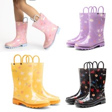 Kids Boys Girls Rain Boots Outdoor Waterproof Pull-on Handles Rainy Day Shoes
