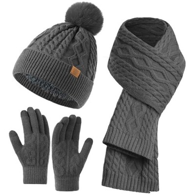 Winter Beanie Hat Scarf Gloves Touchscreen Gloves Long Neck  display picture 1