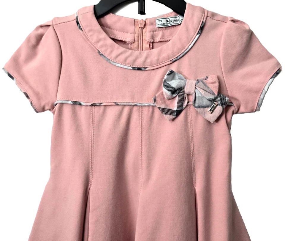 Vestido Plisado Mayoral Lazo a Cuadros 3T Elastizado Rosa Gris Iglesia Pascua Country Club Foto 3 de 4