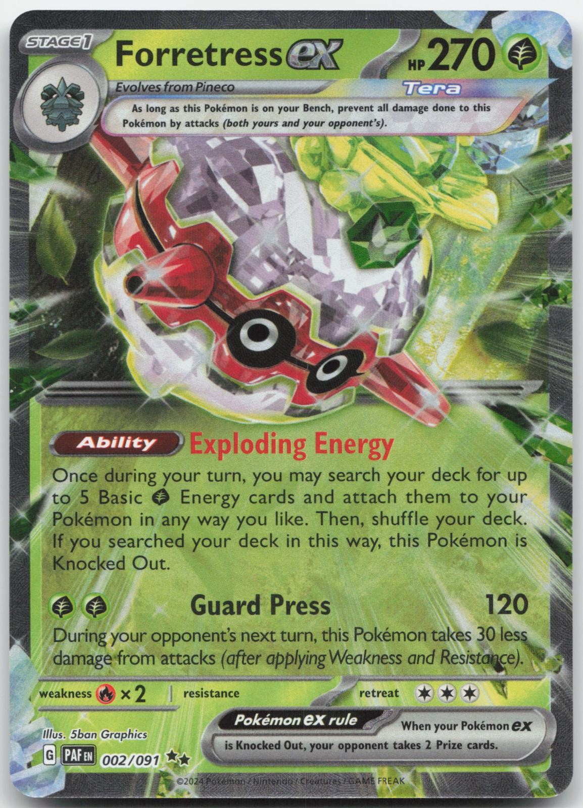 Forretress ex 002/091 Double Rare Paldean Fates Pokemon Holo Near Mint