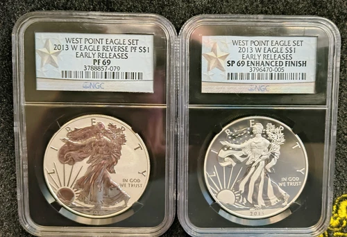 2013 NGC West Point Early Release Silver Eagle Set  PF69 & Enhanced Finish SP69 