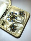 Vintage Siver Tone Clip on Earrings and Broach Set, Costume Jewelry