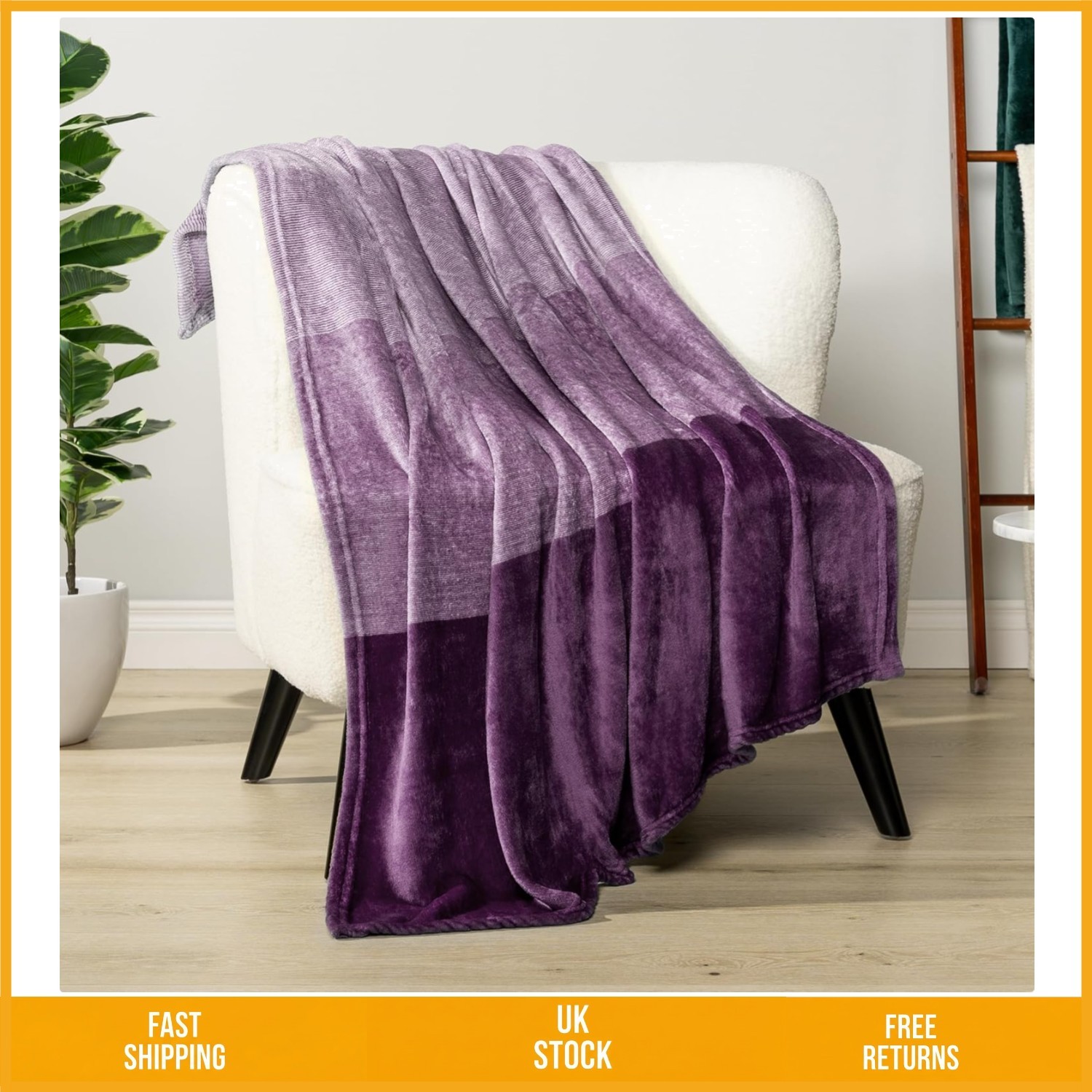Elegant Purple Ombre Fleece Throw Soft Flannel Plush Gradient Blanket 50x60