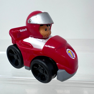 Fisher Price Little People Wheelies Red Race Car Helmet Man Vehicle Boy #7 Racer