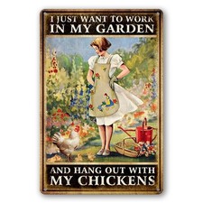 Chicken Signs For Coop Funny Garden Metal Tin 8x12 inches, Sign