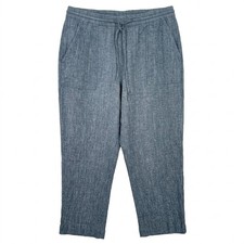 J Jill Pure Jill Blue Linen Cotton Cropped Wide Leg Pants Large Drawstring - IW