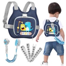 Toddler Harness Leash Reflective Anti Lost Wrist Navy Blue/Crane Dinosaur