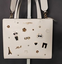 KARL LAGERFELD Paris Maybelle Satchel Crossbody Bag Pins Charms New With Defect