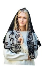 Catholic Mantilla Mass Infinity Veil Church Lace Veil Spanish Chapel Mass Black
