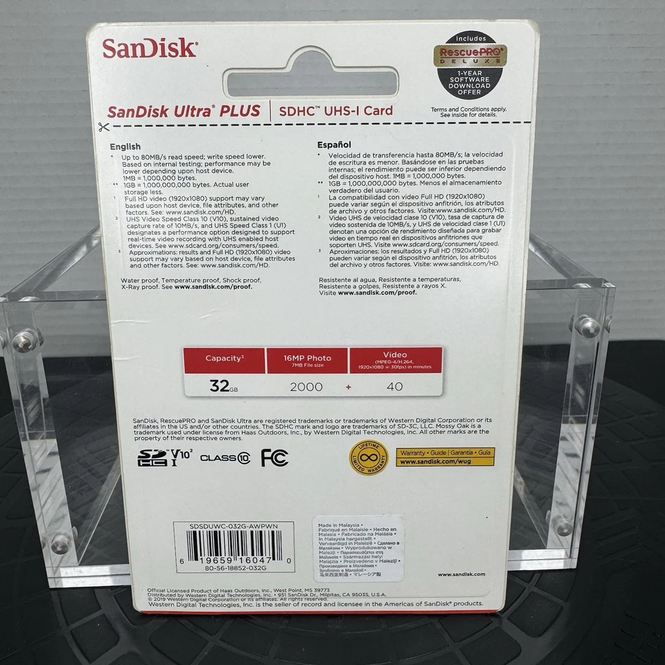 SanDisk Ultra PLUS 32GB SDHC UHS-I Card 80MB/s Camo Mossy Oak Break-Up Country - Image 2 of 2