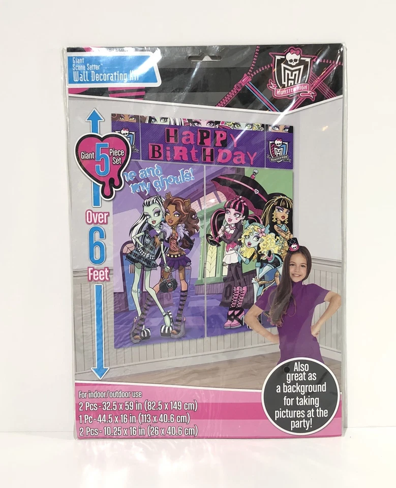Monster High WALL BANNER 5 Piece Set 6ft DECORATING KIT Party Supplies - Image 2 of 3