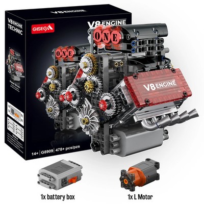 478PC MOC V8 Engine Building Kit - Technic Motorized Model with Electric Drive