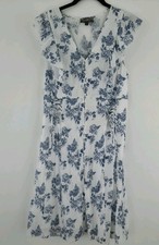 J. Glee Boho Dress Sz Large Blue Floral Knee Length Ruffle Cap Sleeve