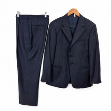 Armani Collezioni 3 Piece Wool Suit Set Navy Pinstripe Men's 48 Italy