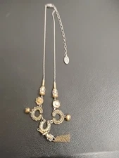 Vintage AYALA BAR Necklace,18", Silver Tone, Gold Tone, Tassel. Signed 