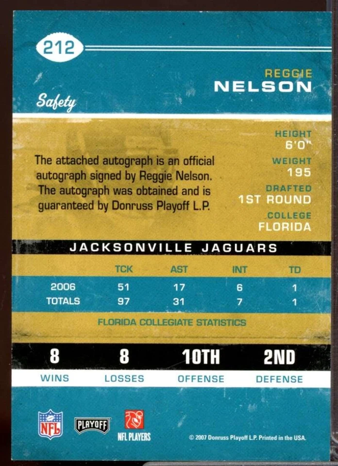 Reggie Nelson RC Card 2007 Playoff Contenders Rookie Autograph #212  - Image 2 of 2