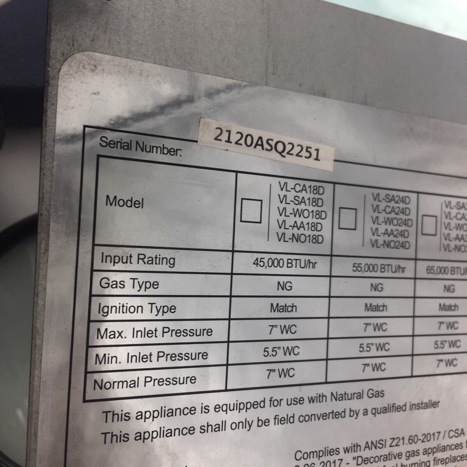 Fireplace Vented Gas Log Set Insert Rack 13W x 22L  NO LOGS