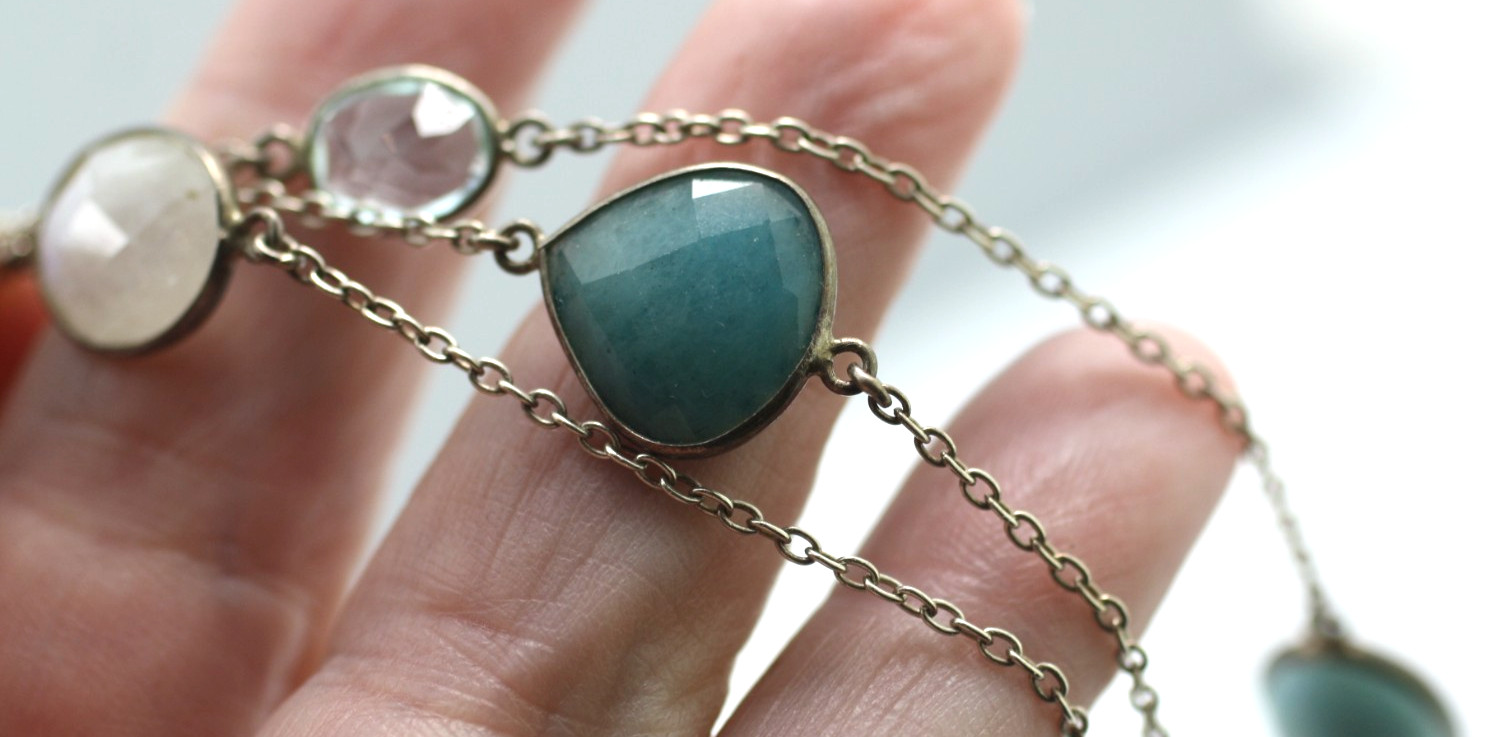 Sterling Silver Multi stone Larimar moonstone end… - image 8