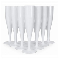 Pack of 10 White Plastic Champagne Flutes 175ml Prosecco Glasses Washable