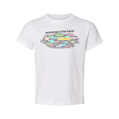 Economics Of The Future Crypto Unisex Tee With Bitcoin Inspired Word Cloud Desig