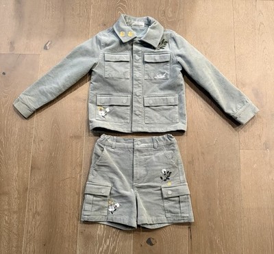 Kith Girls Size 6-7 Jacket & Short Set Corduroy With Embroidered Flowers Used