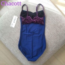 Chacott Purple Velvet Leotard, Back Ribbon, Princess Line, Size 150
