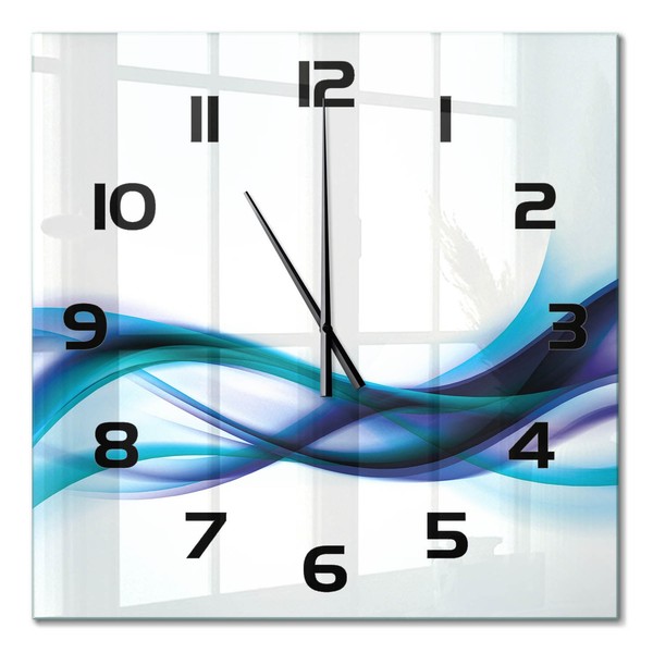 Glas-Wanduhr FüR BüRo Aus Glas Wellenabstraktion Schwarze Zeiger 60X60 Cm-image