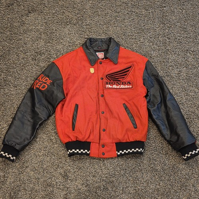 #ad #ad Vintage Honda The Red Riders Embroidered Varsity Leather Jacket Size Medium $179.99