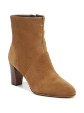 FRANCO SARTO Womens Beige Pia Round Toe Stacked Heel Zip-Up Leather Booties 9 M