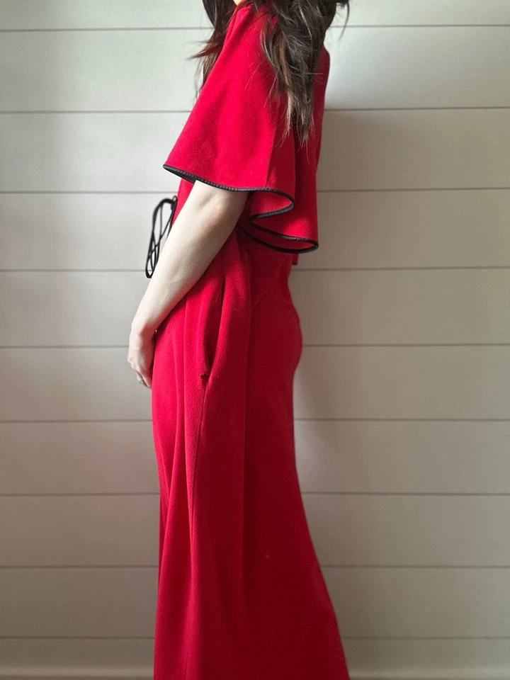 Vintage Vanity Fair Red Fleece House Dress 1970s Butterfly Sleeve - Image 3 of 4
