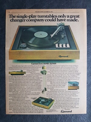 Garrard Zero 100SB & 86SB Turntables Promo Print Advertisement Vintage 1974