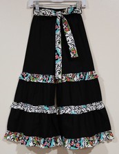 Little Miss Fashion Size 6 Girls Black Floral Trim Elastic Waist Wide Leg Pant