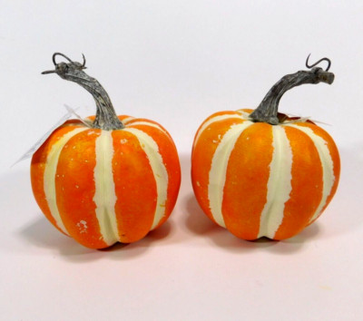 Lot of 2 Pumpkins Orange & White Fall Table Bowl Indoor Decor Plastic Gourds